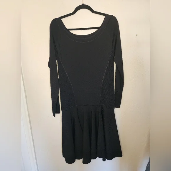 Donna Karan | Dresses | Nwt Donna Karan Sz L Viscose Nylon Black Knit Drop  Waist Dress Boat Neck